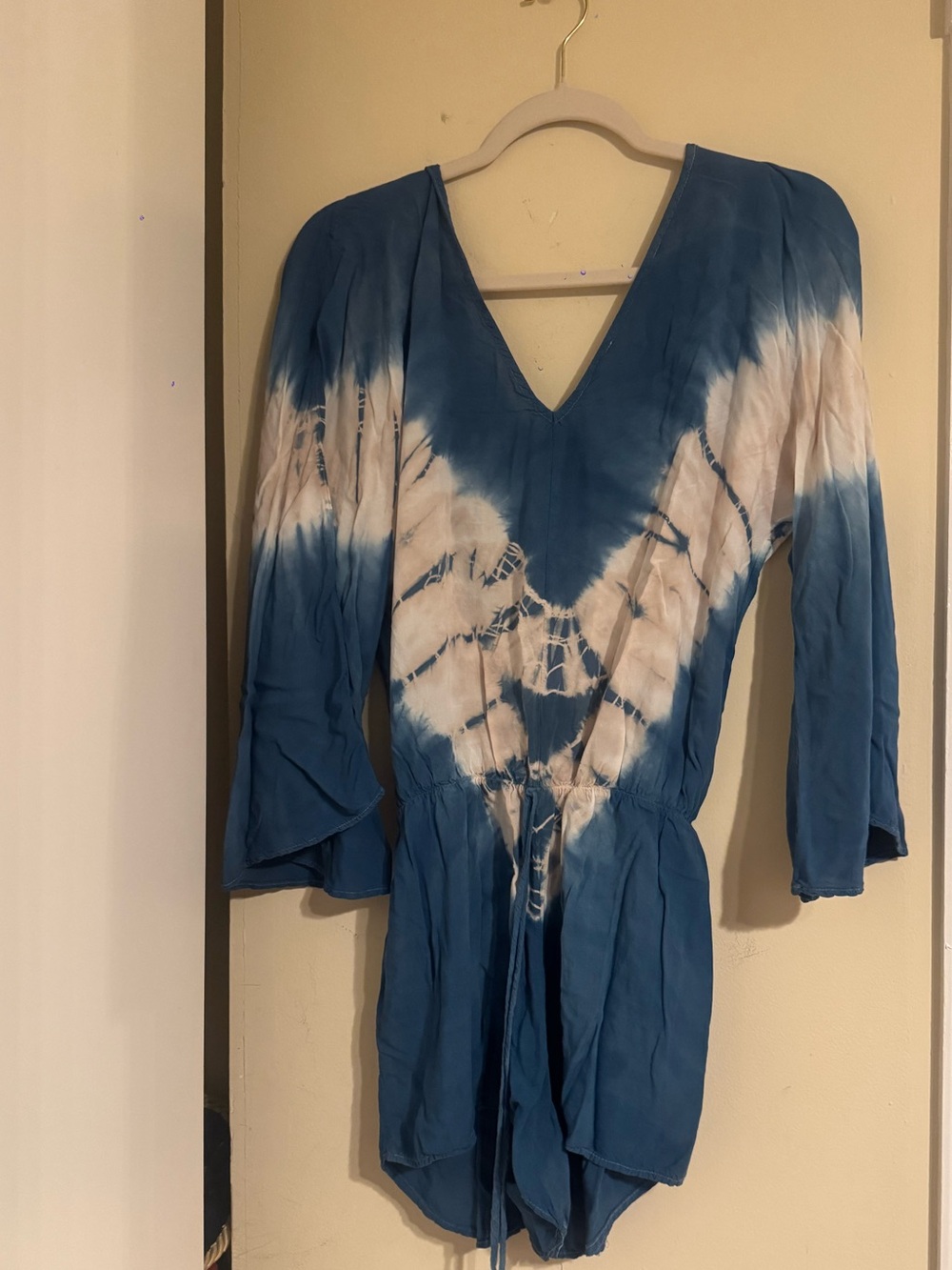 Surf Gypsy Blue and White Tie-Dye V-Neck Romper